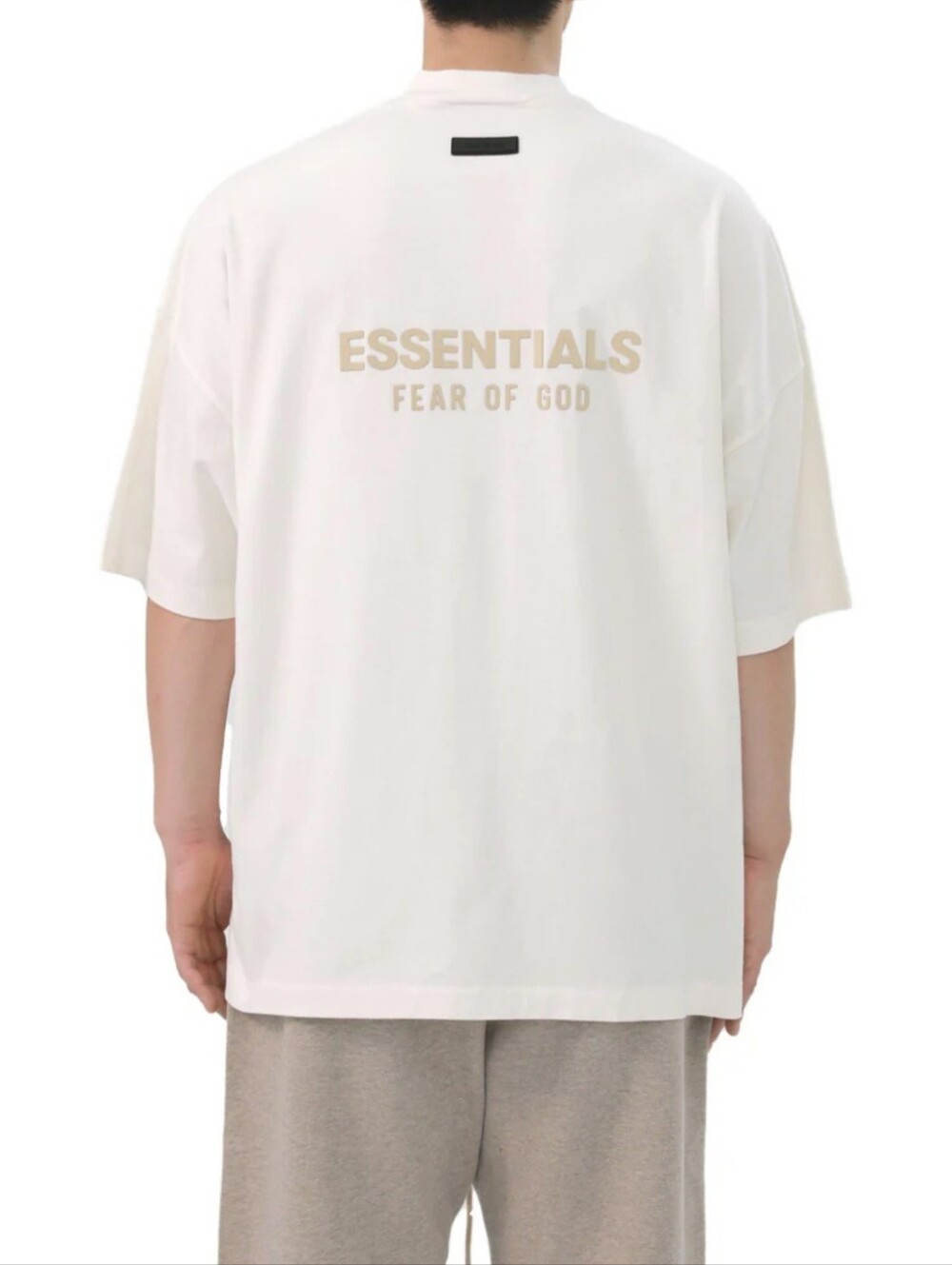Fear of God ESSENTIALS Mens White Short-Sleeve Tee with Beige Logo Size L